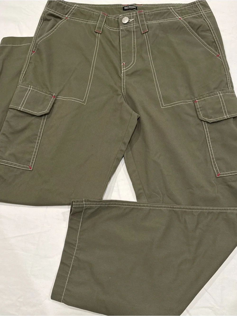 True Religion Men’s Baggy Cargo Pants Military Green Size 32 Y2K Skate